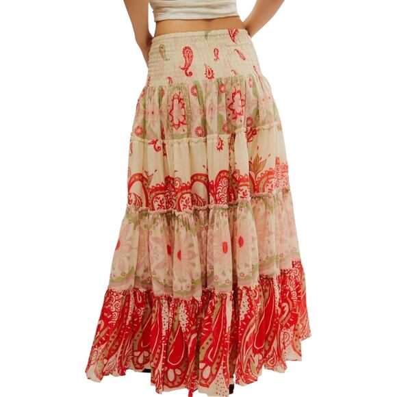 Free People Women’s Super Thrills Print Tiered Maxi Skirt Multi Size S - Picture 3 of 3